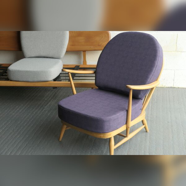 Ercol 203's out today, here's one of two in our Purple Haze fabric + a light grey one.